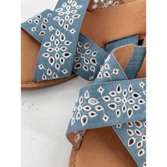 Splendid Salvia Embroidered Eyelet Slides 9 Blue White NWOT Sandals Resort Beach - Picture 4 of 6